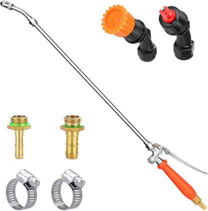 All Metal Sprayer Wand With 3 Types of Nozzles - Fan, Stainless Steel, 1/4" & 3/8" Brass Barb, 2 Hose Clamps (29 Inches, 3 Nozzles)