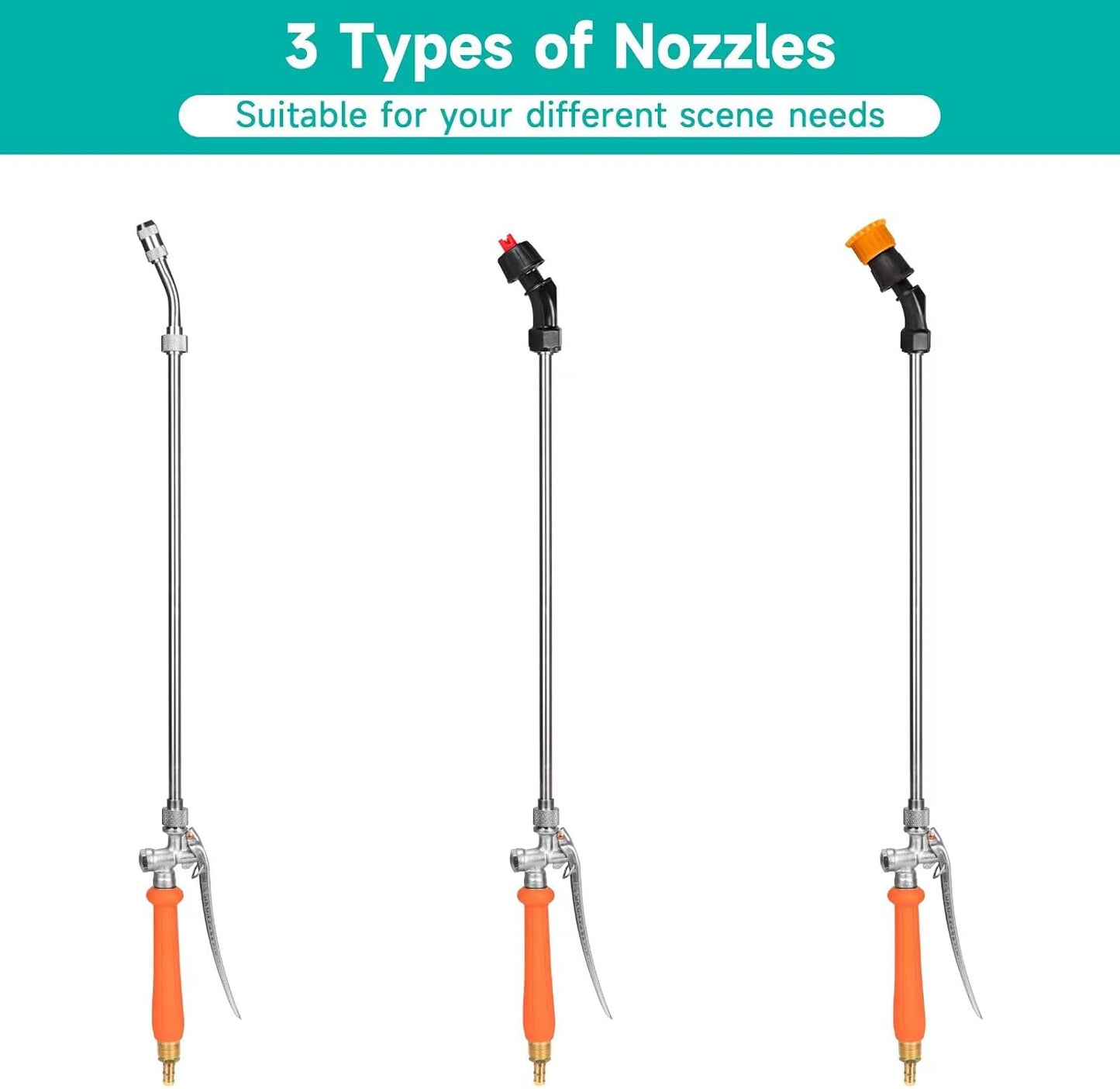 All Metal Sprayer Wand With 3 Types of Nozzles - Fan, Stainless Steel, 1/4" & 3/8" Brass Barb, 2 Hose Clamps (29 Inches, 3 Nozzles)