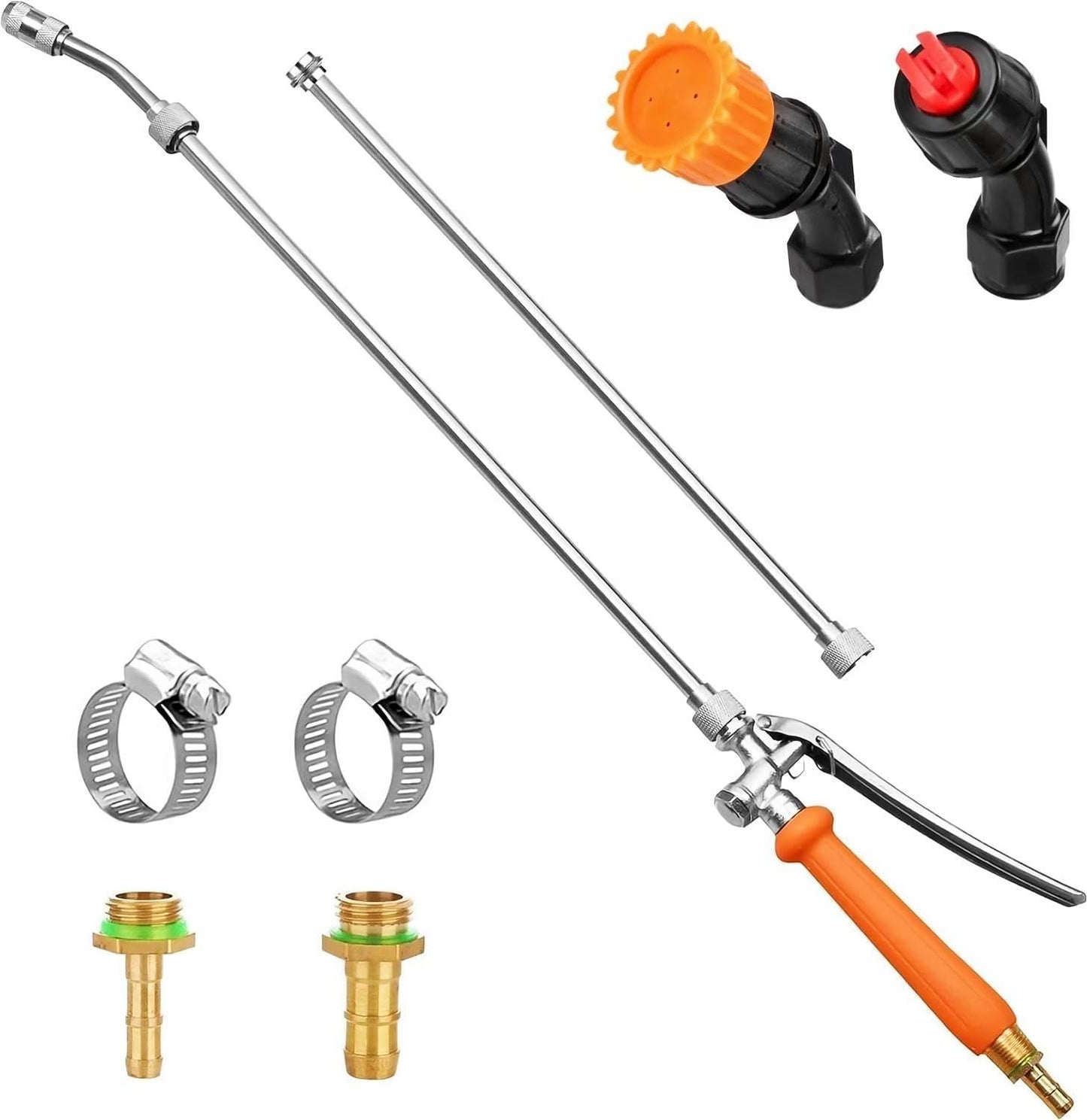 All Metal Sprayer Wand With 3 Types of Nozzles - Fan, Stainless Steel, 1/4" & 3/8" Brass Barb, 2 Hose Clamps (29 Inches, 3 Nozzles)