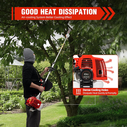42.7CC Gas Powered Pole Saw Two-stroke Saw Tree Trimmer 11ft Pole High Reach Pole Pruner for Tree Limb Branches Pruning