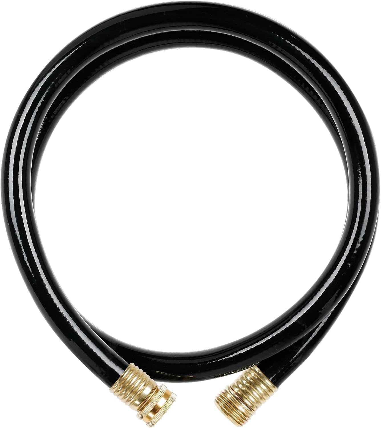 Short Leader Black Garden Hose 3/4 in. x 5 ft. -Kink Free, No Leaking, Male/Female Fittings -Heavy Duty Durable Flexible Lightweight Water Pipe -Brass Aluminum Ends for Household & Commercial