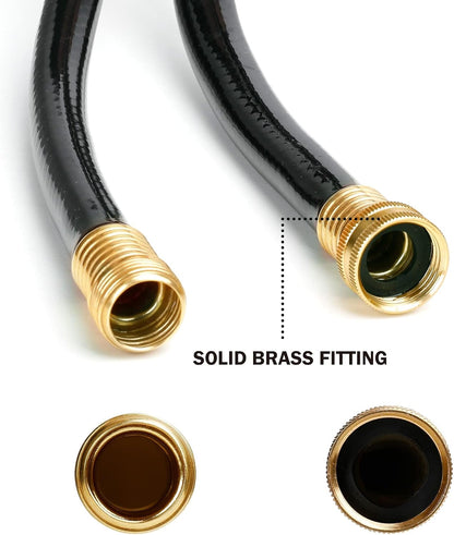 Short Leader Black Garden Hose 3/4 in. x 5 ft. -Kink Free, No Leaking, Male/Female Fittings -Heavy Duty Durable Flexible Lightweight Water Pipe -Brass Aluminum Ends for Household & Commercial