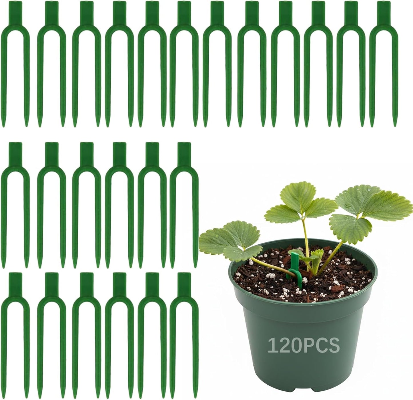 120 Pcs Strawberry Plant Support Pins, Plastic U-Shaped Garden Anchor Clips for Plant Cuttings and Runners Rooting, Reusable Plant Fixing Pins for Garden Use (Green)