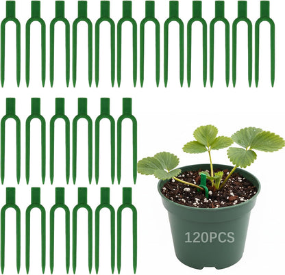 120 Pcs Strawberry Plant Support Pins, Plastic U-Shaped Garden Anchor Clips for Plant Cuttings and Runners Rooting, Reusable Plant Fixing Pins for Garden Use (Green)