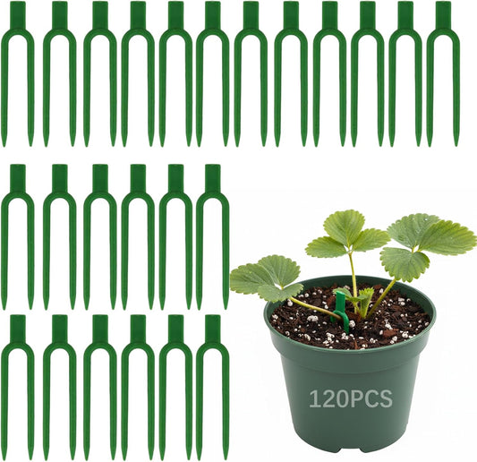 120 Pcs Strawberry Plant Support Pins, Plastic U-Shaped Garden Anchor Clips for Plant Cuttings and Runners Rooting, Reusable Plant Fixing Pins for Garden Use (Green)