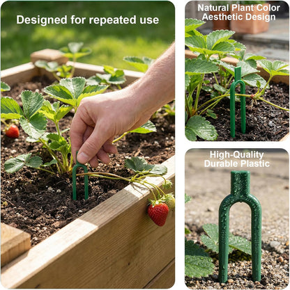 120 Pcs Strawberry Plant Support Pins, Plastic U-Shaped Garden Anchor Clips for Plant Cuttings and Runners Rooting, Reusable Plant Fixing Pins for Garden Use (Green)
