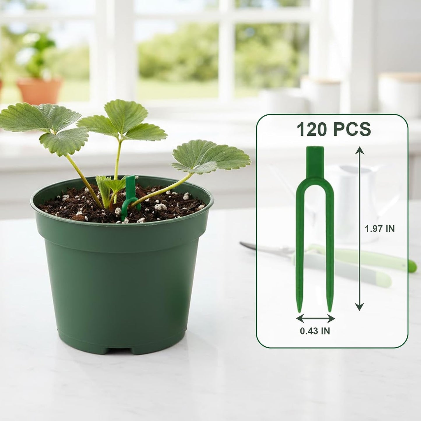 120 Pcs Strawberry Plant Support Pins, Plastic U-Shaped Garden Anchor Clips for Plant Cuttings and Runners Rooting, Reusable Plant Fixing Pins for Garden Use (Green)