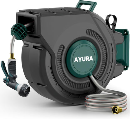 Retractable Garden Hose Reel 1/2 Inch x 100 ft,Automatic Slow Rewind System