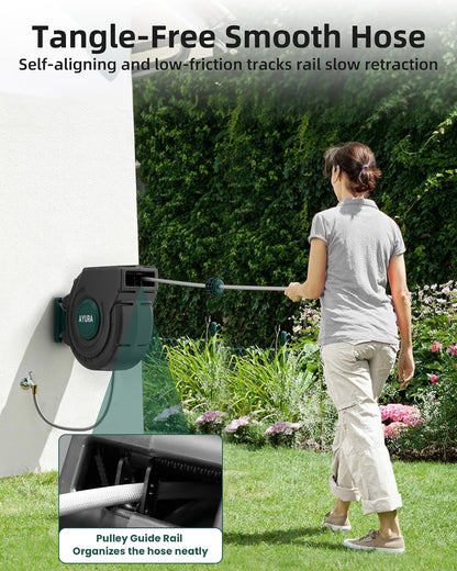 Retractable Garden Hose Reel 1/2 Inch x 100 ft,Automatic Slow Rewind System