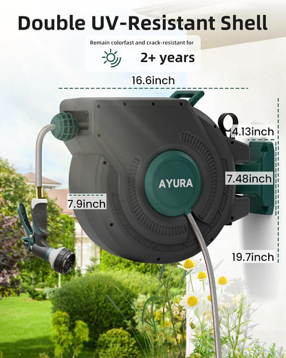 Retractable Garden Hose Reel 1/2 Inch x 100 ft,Automatic Slow Rewind System