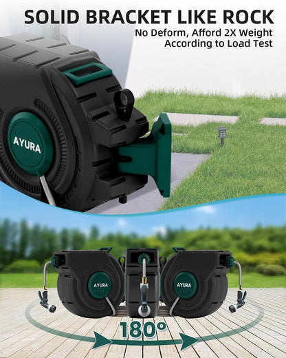 Retractable Garden Hose Reel 1/2 Inch x 100 ft,Automatic Slow Rewind System