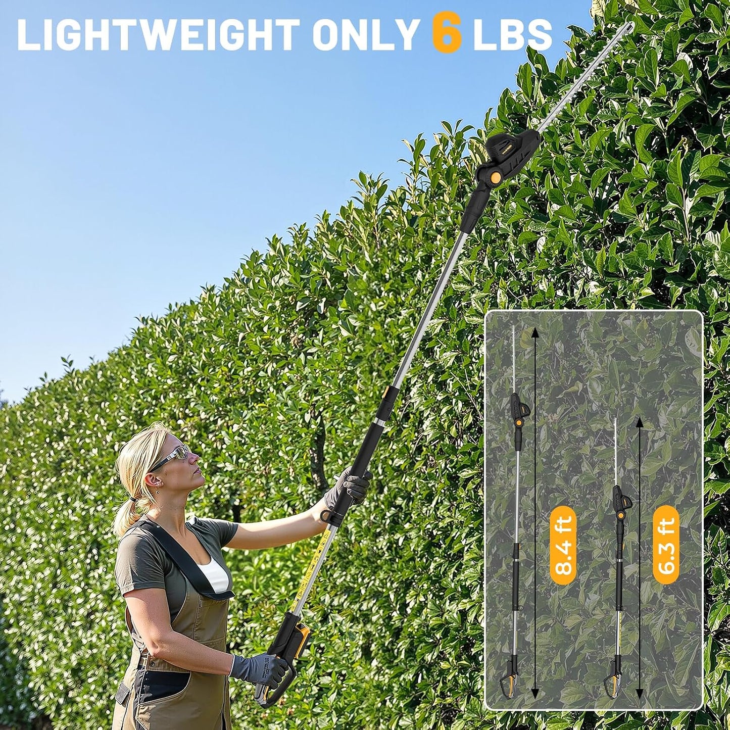 Pole Hedge Trimmer Cordless Compatible with Dewalt 20V MAX Battery