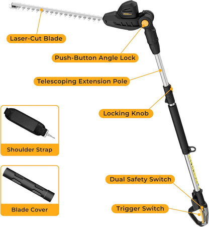 Pole Hedge Trimmer Cordless Compatible with Dewalt 20V MAX Battery