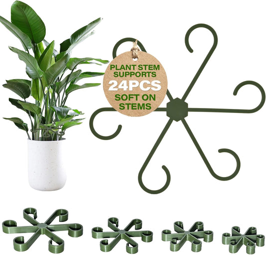 24PCS Forest Green Plant Stem Support, Invisible Stem Supports for Indoor Plants, Monstera Plant Support for Healthy Growth, 4 Sizes Climbing Houseplant Holders, Reusable Plant Accessories