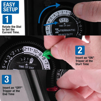 HB11K Heavy-Duty Outdoor Plug-in Timer – 2 ON/2 Off Settings, 30-Min Minimum Intervals, Weatherproof Flip Cover, 15A/1800W, 1 HP Rated, 13" Cord – Ideal for Pool Pumps, Lights, Decorations
