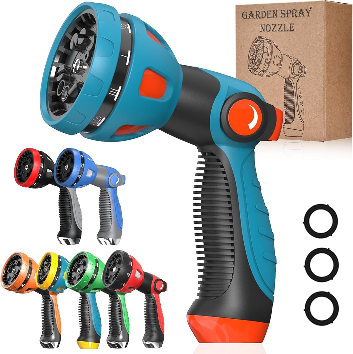 Garden Hose Spray Nozzle - 10 Adjustable Patterns Metal High Pressure Hose Nozzle with Thumb Control Design, Hose Sprayer for Garden & Lawns Watering, Cleaning, Pets & Car Washing