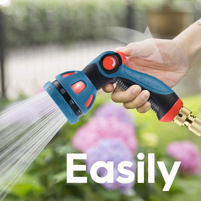 Garden Hose Spray Nozzle - 10 Adjustable Patterns Metal High Pressure Hose Nozzle with Thumb Control Design, Hose Sprayer for Garden & Lawns Watering, Cleaning, Pets & Car Washing