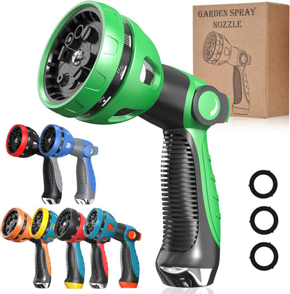 Garden Hose Spray Nozzle - 10 Adjustable Patterns Metal High Pressure Hose Nozzle with Thumb Control Design, Hose Sprayer for Garden & Lawns Watering, Cleaning, Pets & Car Washing