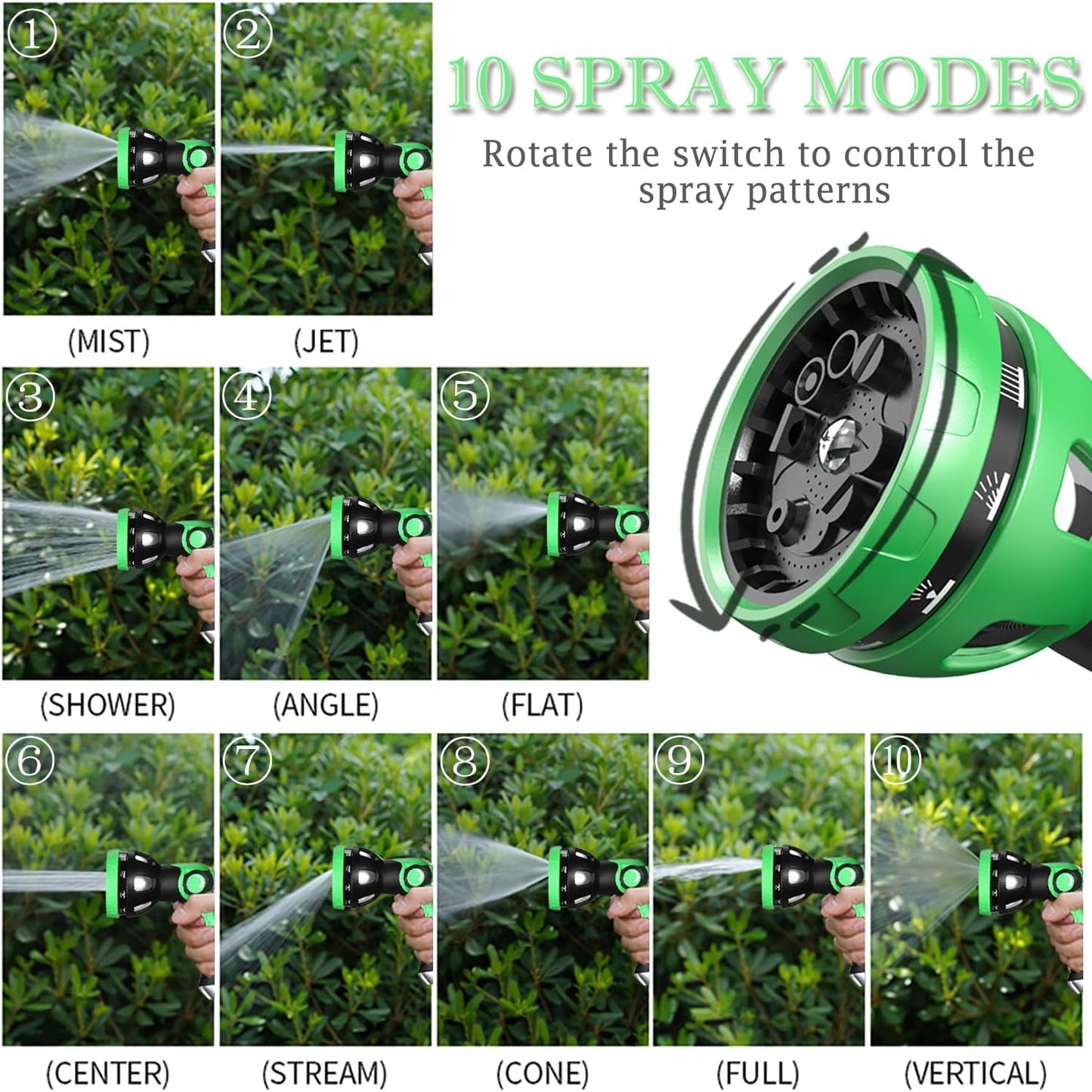 Garden Hose Spray Nozzle - 10 Adjustable Patterns Metal High Pressure Hose Nozzle with Thumb Control Design, Hose Sprayer for Garden & Lawns Watering, Cleaning, Pets & Car Washing