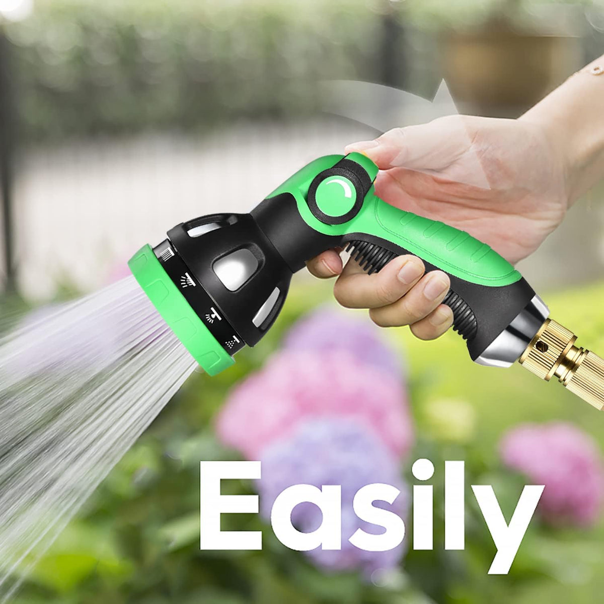 Garden Hose Spray Nozzle - 10 Adjustable Patterns Metal High Pressure Hose Nozzle with Thumb Control Design, Hose Sprayer for Garden & Lawns Watering, Cleaning, Pets & Car Washing