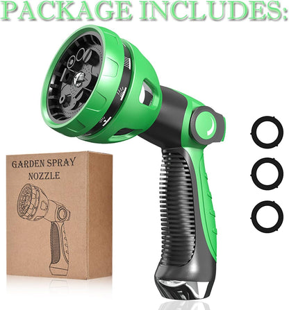 Garden Hose Spray Nozzle - 10 Adjustable Patterns Metal High Pressure Hose Nozzle with Thumb Control Design, Hose Sprayer for Garden & Lawns Watering, Cleaning, Pets & Car Washing