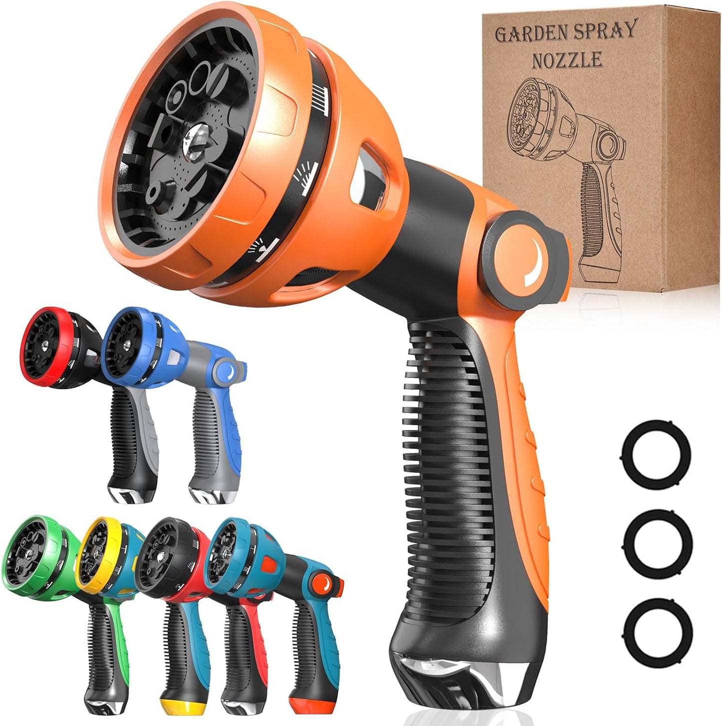 Garden Hose Spray Nozzle - 10 Adjustable Patterns Metal High Pressure Hose Nozzle with Thumb Control Design, Hose Sprayer for Garden & Lawns Watering, Cleaning, Pets & Car Washing