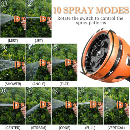 Garden Hose Spray Nozzle - 10 Adjustable Patterns Metal High Pressure Hose Nozzle with Thumb Control Design, Hose Sprayer for Garden & Lawns Watering, Cleaning, Pets & Car Washing