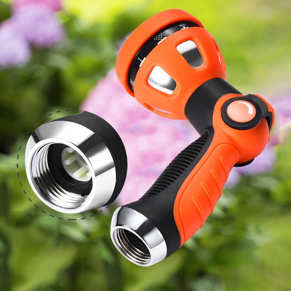Garden Hose Spray Nozzle - 10 Adjustable Patterns Metal High Pressure Hose Nozzle with Thumb Control Design, Hose Sprayer for Garden & Lawns Watering, Cleaning, Pets & Car Washing
