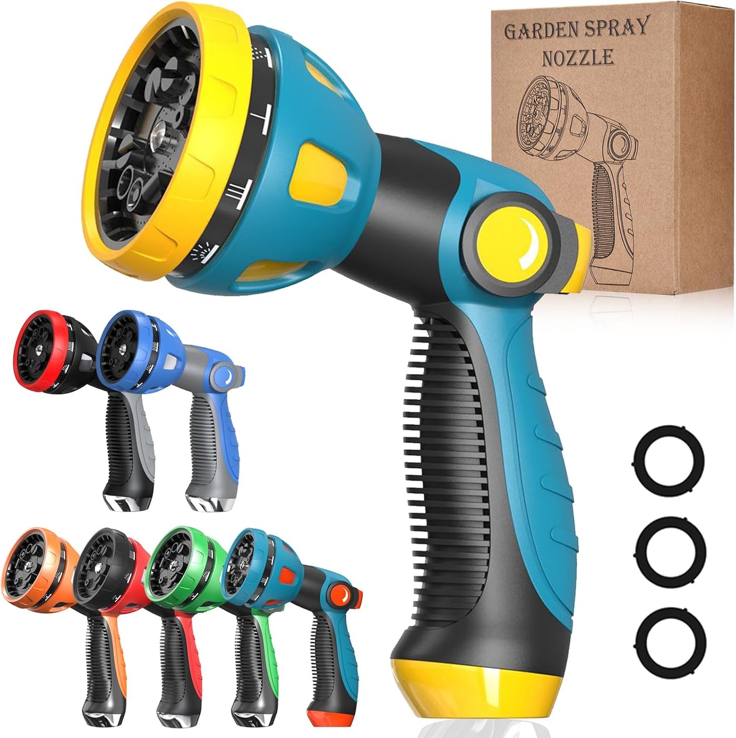 Garden Hose Spray Nozzle - 10 Adjustable Patterns Metal High Pressure Hose Nozzle with Thumb Control Design, Hose Sprayer for Garden & Lawns Watering, Cleaning, Pets & Car Washing