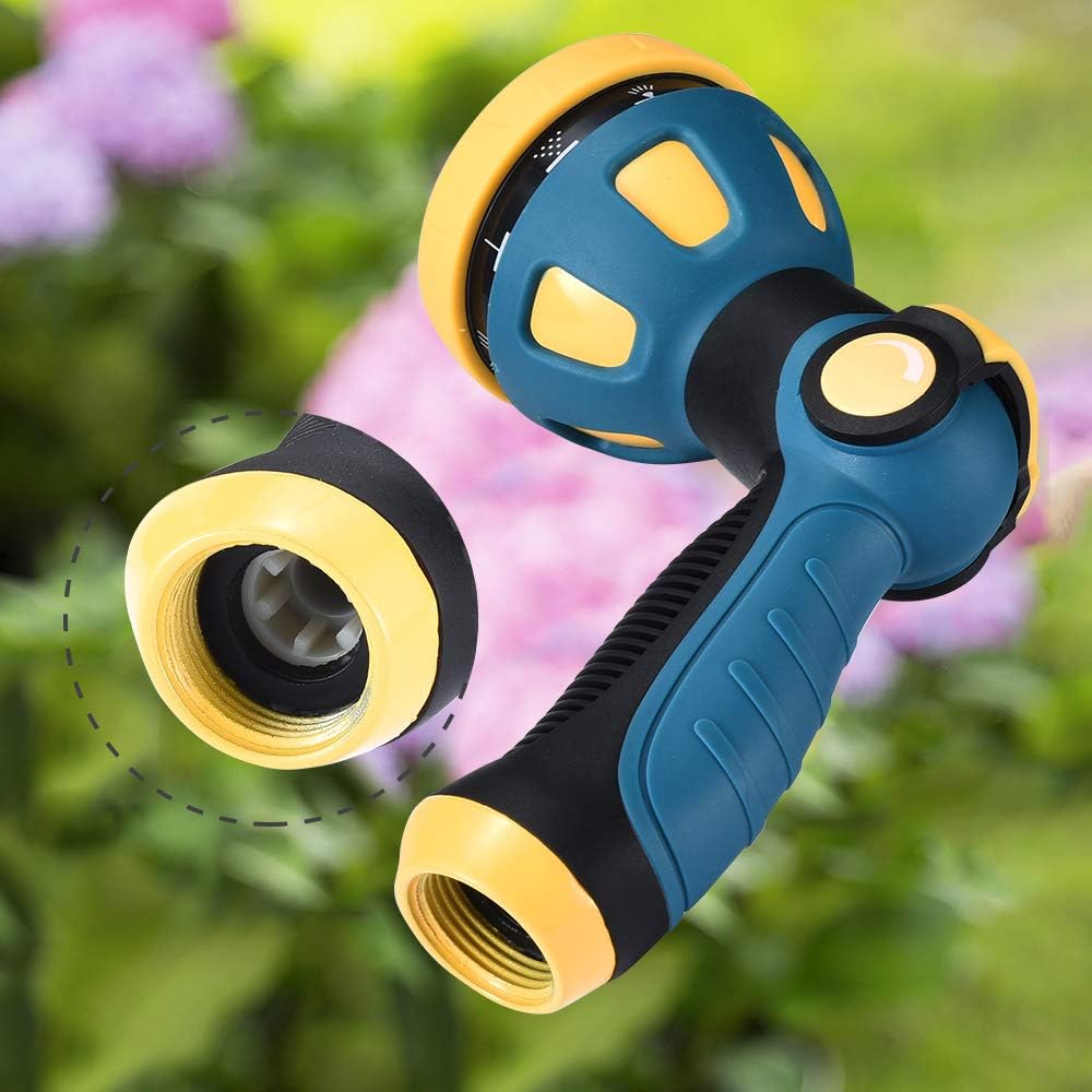 Garden Hose Spray Nozzle - 10 Adjustable Patterns Metal High Pressure Hose Nozzle with Thumb Control Design, Hose Sprayer for Garden & Lawns Watering, Cleaning, Pets & Car Washing