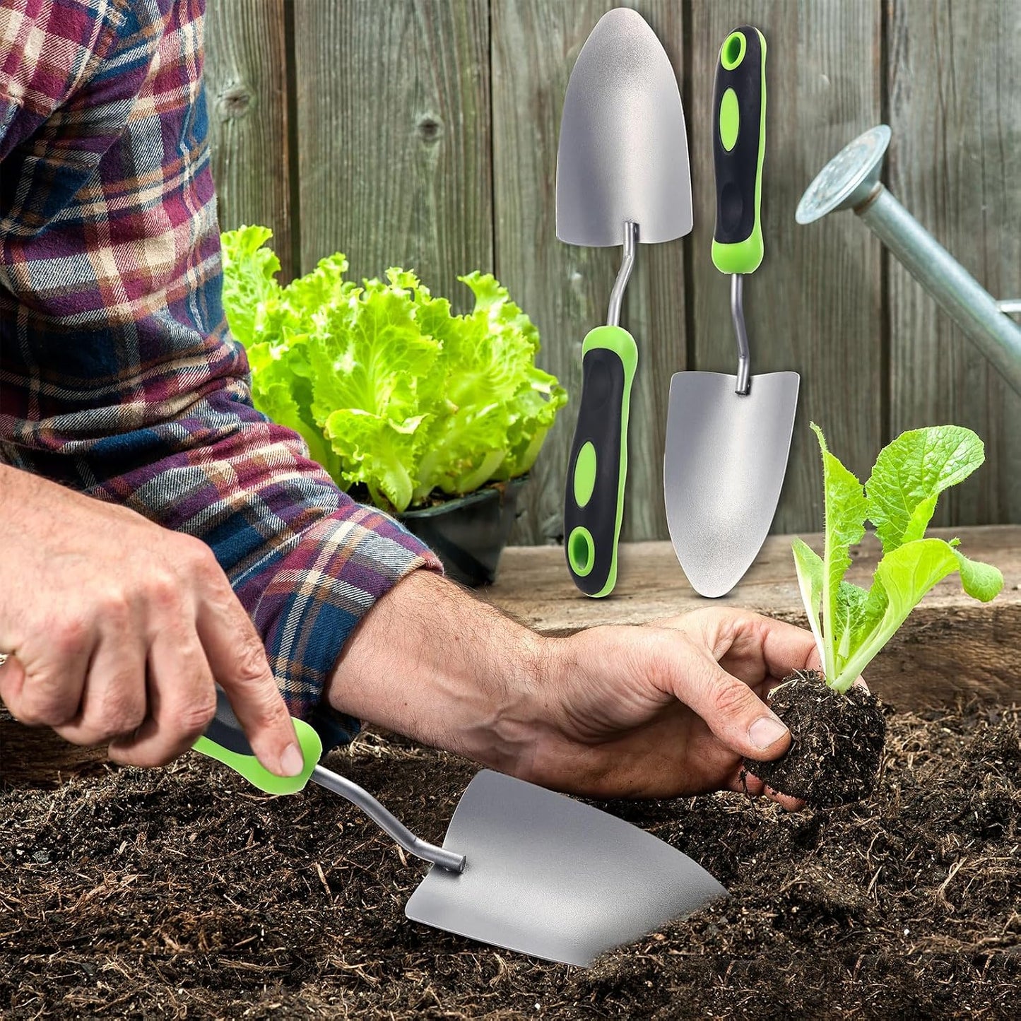 Product Image Garden Shovel Aluminum Alloy Heavy Duty Trowel Garden Tool Small Shovels for Digging Metal Hand Trowel Spade with Soft TPR Handle for Lawn Yard Farm Home Shop Planting(12 Pcs)