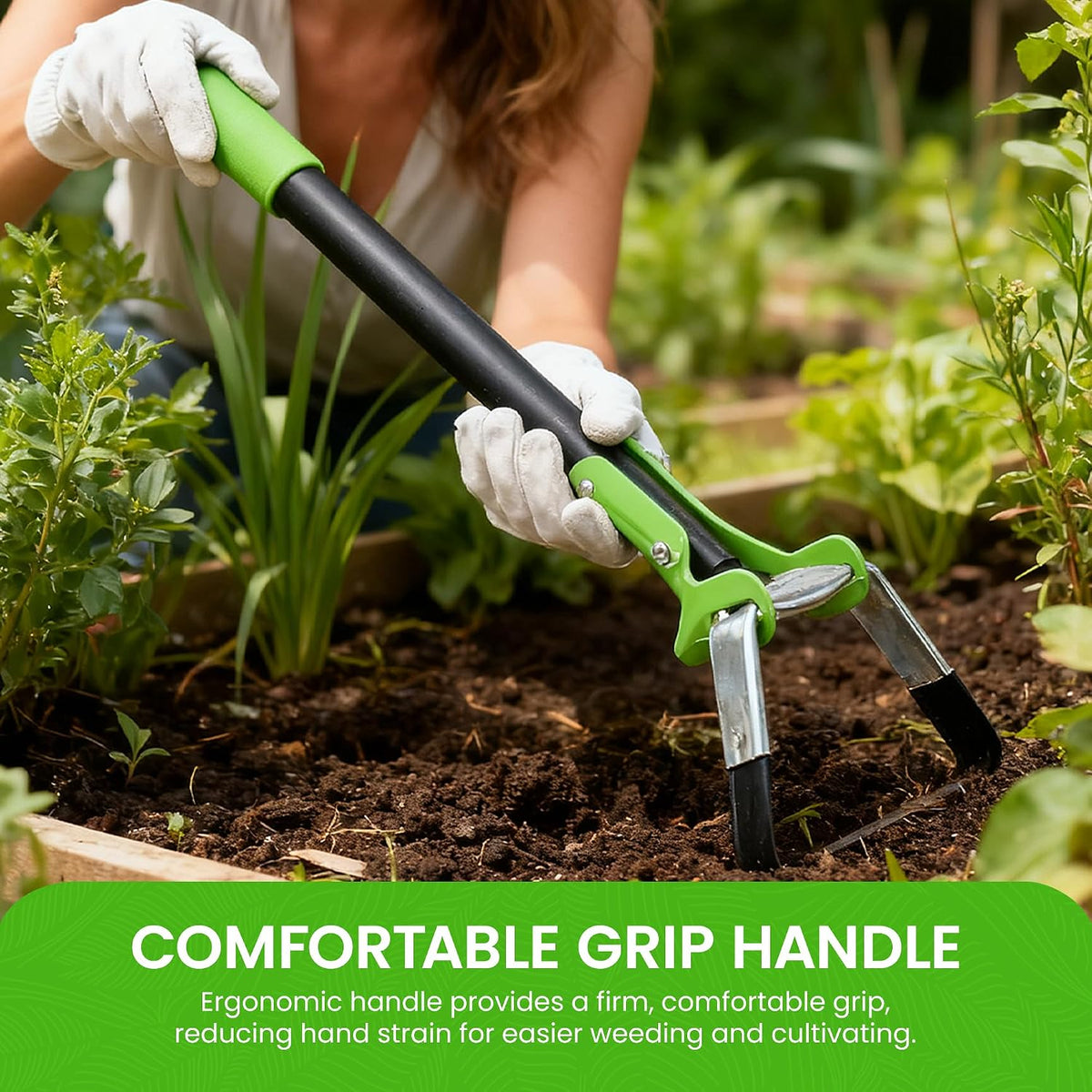 Action Stirrup Hoe Garden Tool, 17.5-Inch Long, with Ergonomic Handle – Rust Resistant Heavy Duty Steel Loop Hoe for Weeding, Planting, Sowing Seeds, Making Furrows & Soil Cultivation