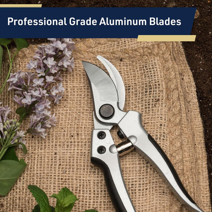 Bypass Pruning Shears for Gardening - 8” Heavy Duty Garden Shears - Spring-Loaded Snap Catch and Ergonomic Grips - Ultra Sharp Rust Resistant Trimming Scissors - Gardening Tools