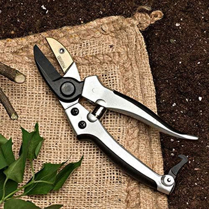 Bypass Pruning Shears for Gardening - 8” Heavy Duty Garden Shears - Spring-Loaded Snap Catch and Ergonomic Grips - Ultra Sharp Rust Resistant Trimming Scissors - Gardening Tools