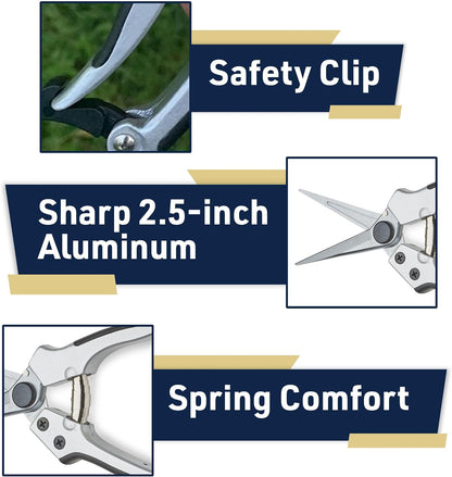 Bypass Pruning Shears for Gardening - 8” Heavy Duty Garden Shears - Spring-Loaded Snap Catch and Ergonomic Grips - Ultra Sharp Rust Resistant Trimming Scissors - Gardening Tools