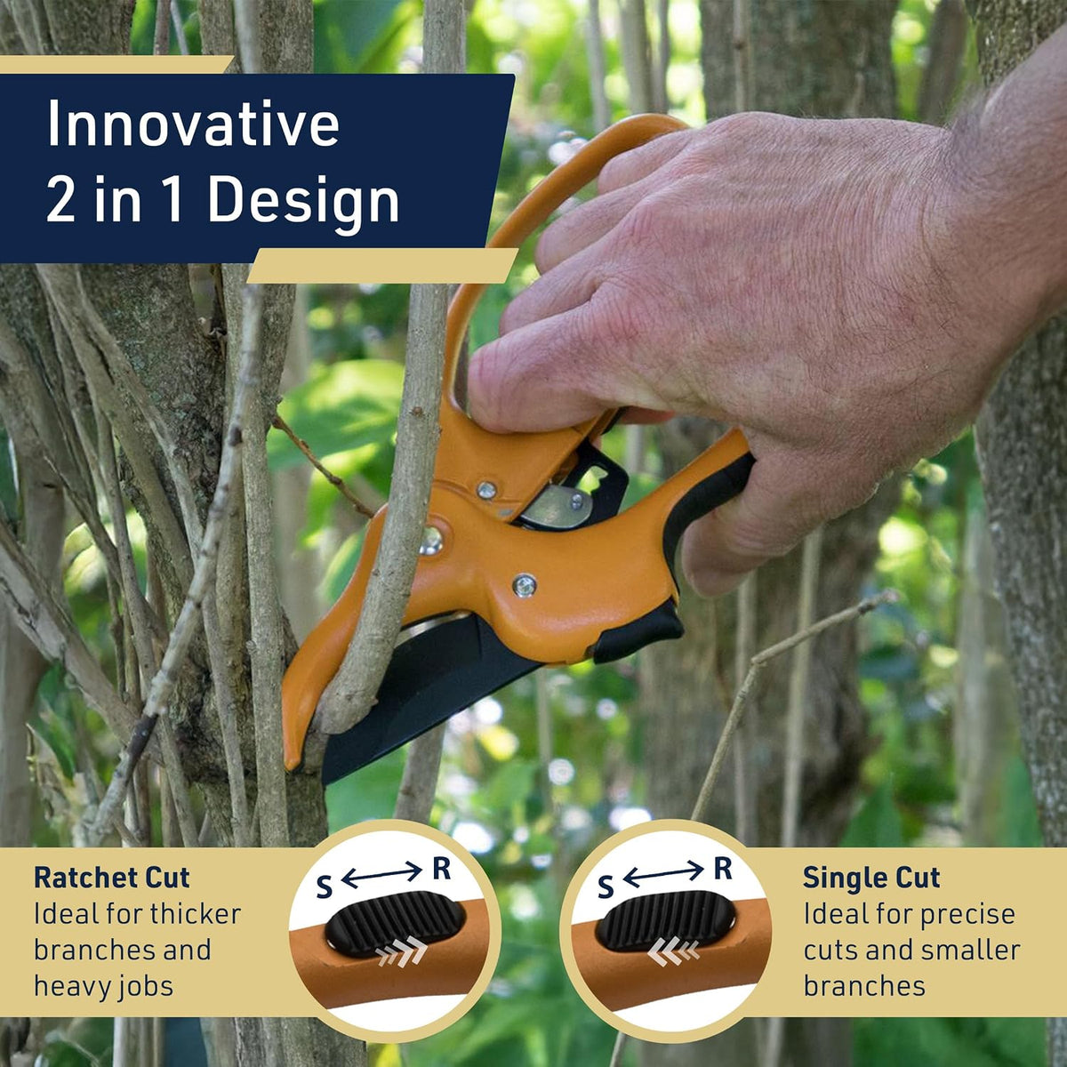Bypass Pruning Shears for Gardening - 8” Heavy Duty Garden Shears - Spring-Loaded Snap Catch and Ergonomic Grips - Ultra Sharp Rust Resistant Trimming Scissors - Gardening Tools
