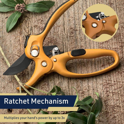 Bypass Pruning Shears for Gardening - 8” Heavy Duty Garden Shears - Spring-Loaded Snap Catch and Ergonomic Grips - Ultra Sharp Rust Resistant Trimming Scissors - Gardening Tools