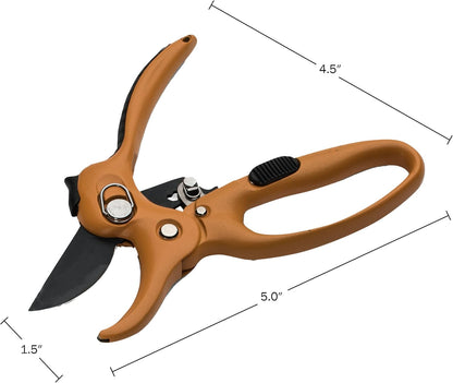 Bypass Pruning Shears for Gardening - 8” Heavy Duty Garden Shears - Spring-Loaded Snap Catch and Ergonomic Grips - Ultra Sharp Rust Resistant Trimming Scissors - Gardening Tools