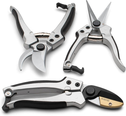 Bypass Pruning Shears for Gardening - 8” Heavy Duty Garden Shears - Spring-Loaded Snap Catch and Ergonomic Grips - Ultra Sharp Rust Resistant Trimming Scissors - Gardening Tools