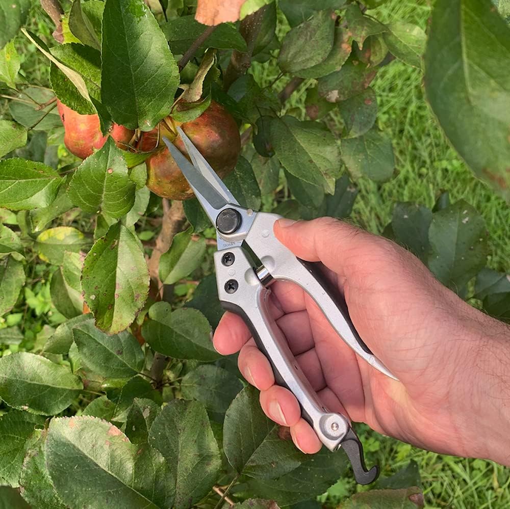 Bypass Pruning Shears for Gardening - 8” Heavy Duty Garden Shears - Spring-Loaded Snap Catch and Ergonomic Grips - Ultra Sharp Rust Resistant Trimming Scissors - Gardening Tools
