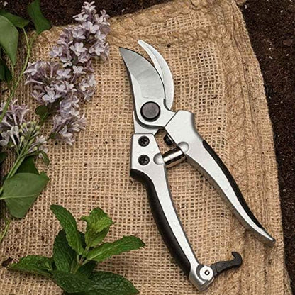Bypass Pruning Shears for Gardening - 8” Heavy Duty Garden Shears - Spring-Loaded Snap Catch and Ergonomic Grips - Ultra Sharp Rust Resistant Trimming Scissors - Gardening Tools