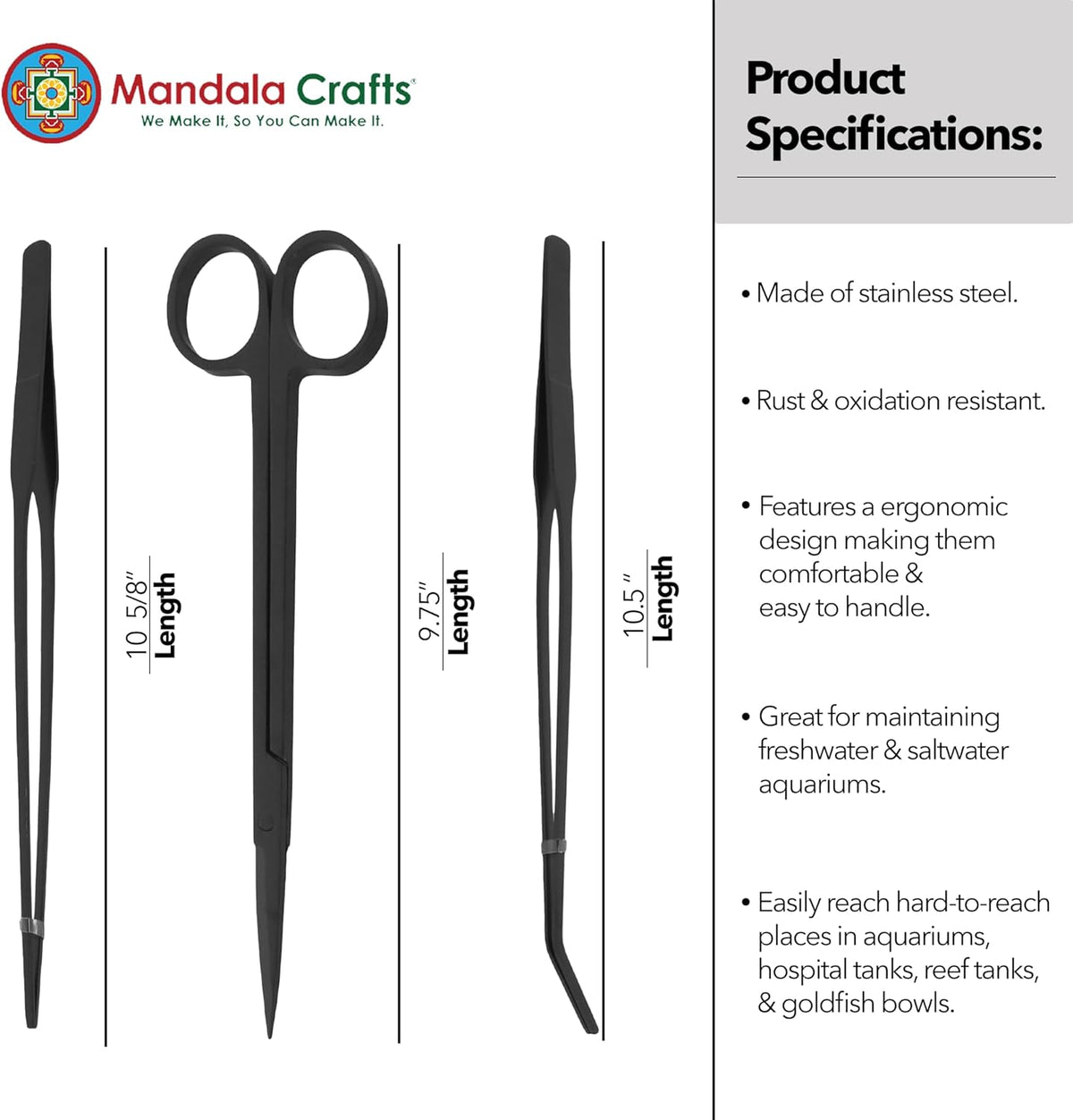 Stainless Steel 12" Curved Aquarium Scissors for Fish Tanks