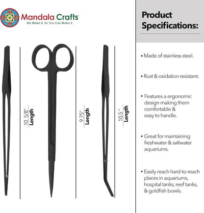 Stainless Steel 12" Curved Aquarium Scissors for Fish Tanks