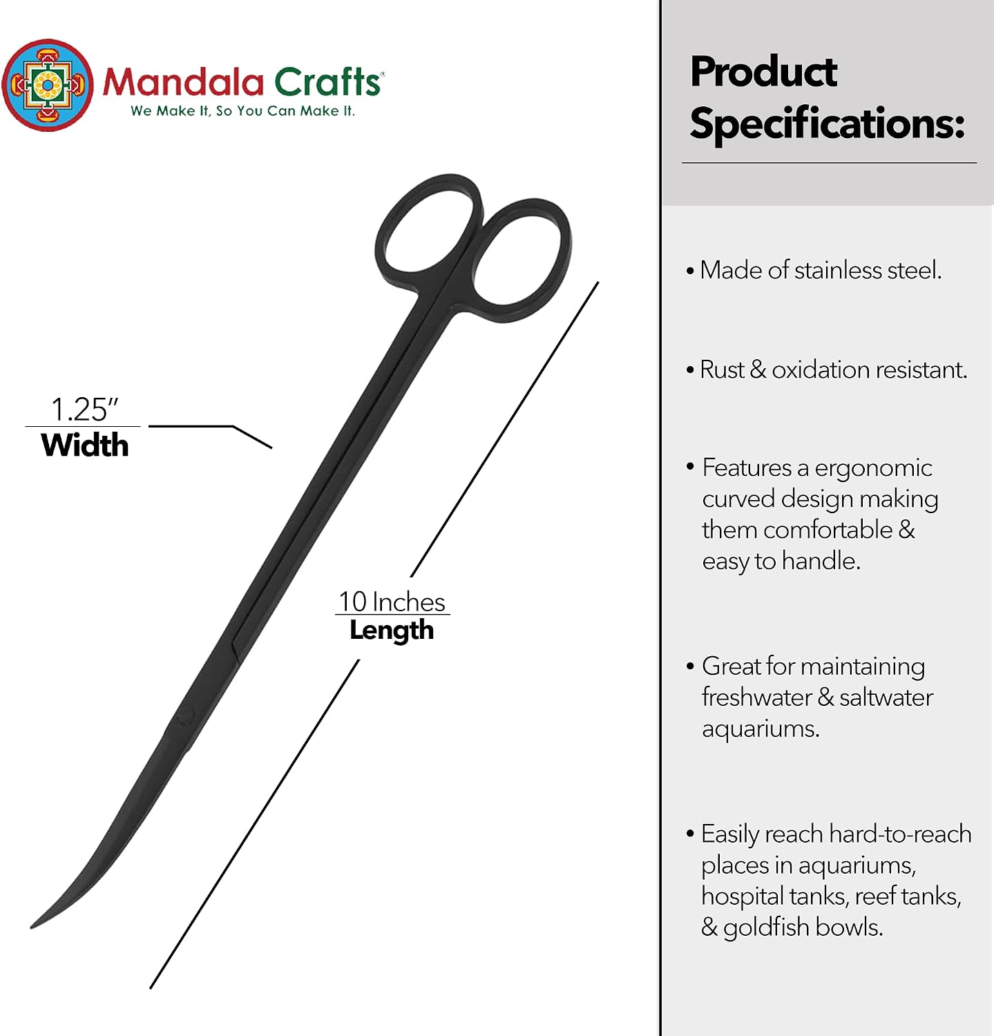 Stainless Steel 12" Curved Aquarium Scissors for Fish Tanks