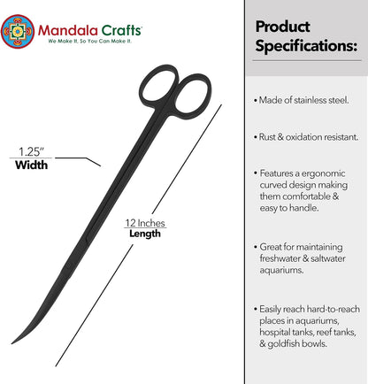 Stainless Steel 12" Curved Aquarium Scissors for Fish Tanks