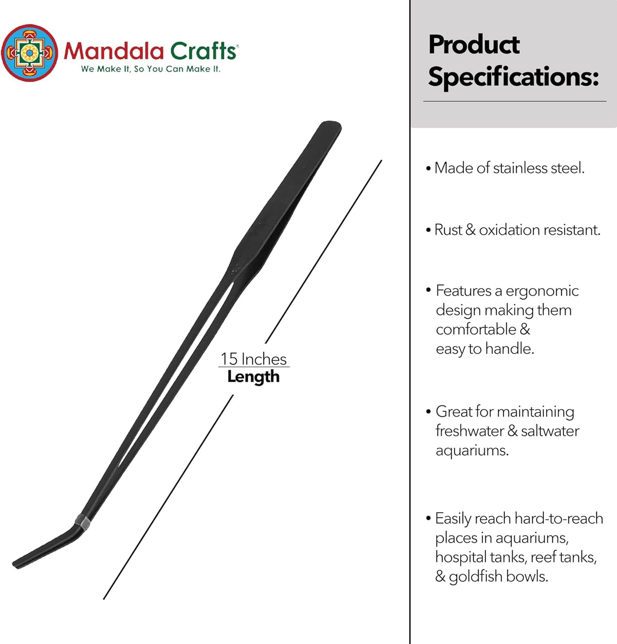 Stainless Steel 12" Curved Aquarium Scissors for Fish Tanks