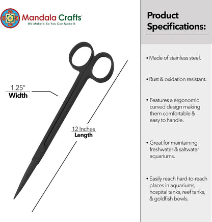 Stainless Steel 12" Curved Aquarium Scissors for Fish Tanks