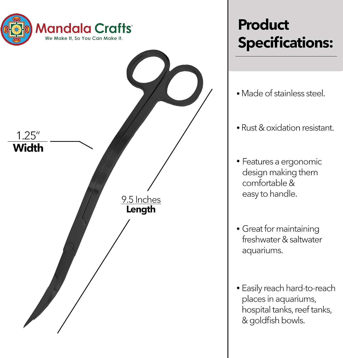 Stainless Steel 12" Curved Aquarium Scissors for Fish Tanks