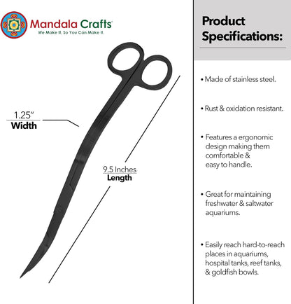Stainless Steel 12" Curved Aquarium Scissors for Fish Tanks