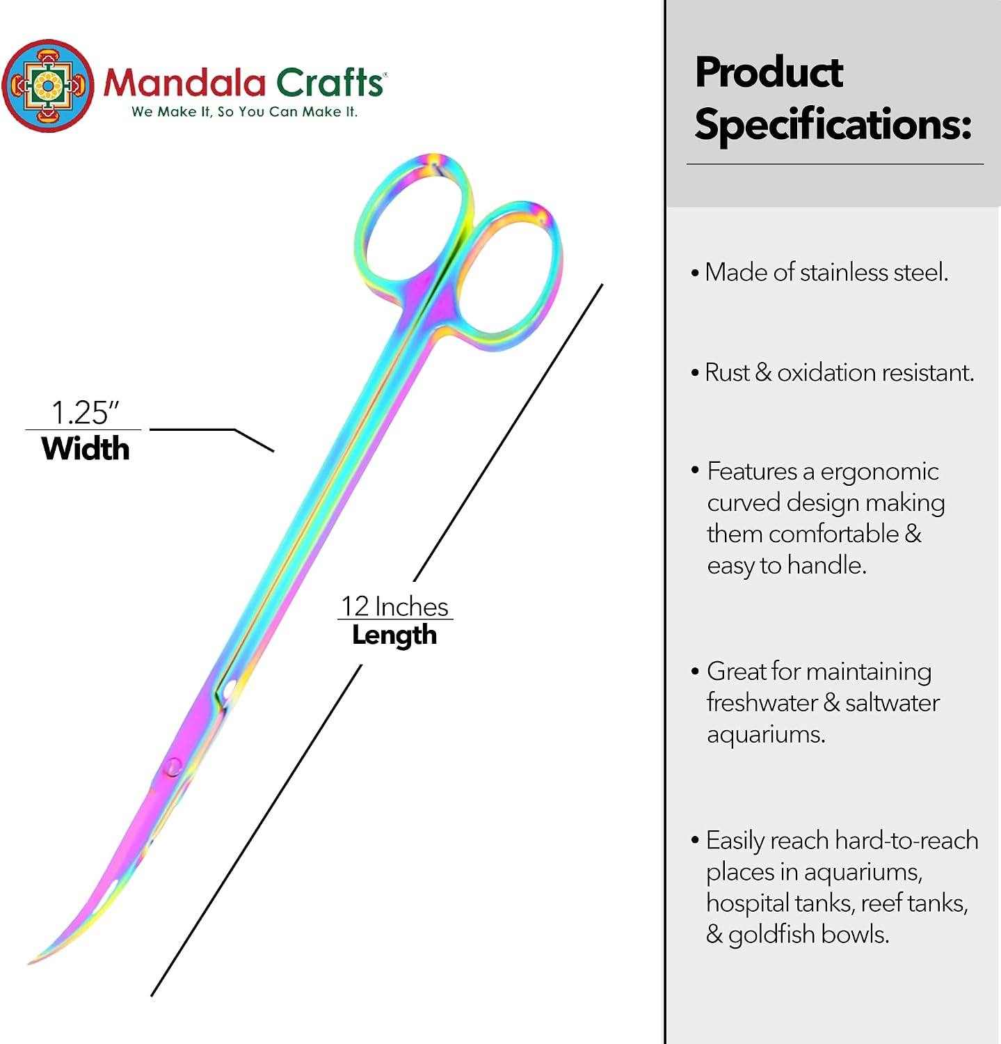 Stainless Steel 12" Curved Aquarium Scissors for Fish Tanks